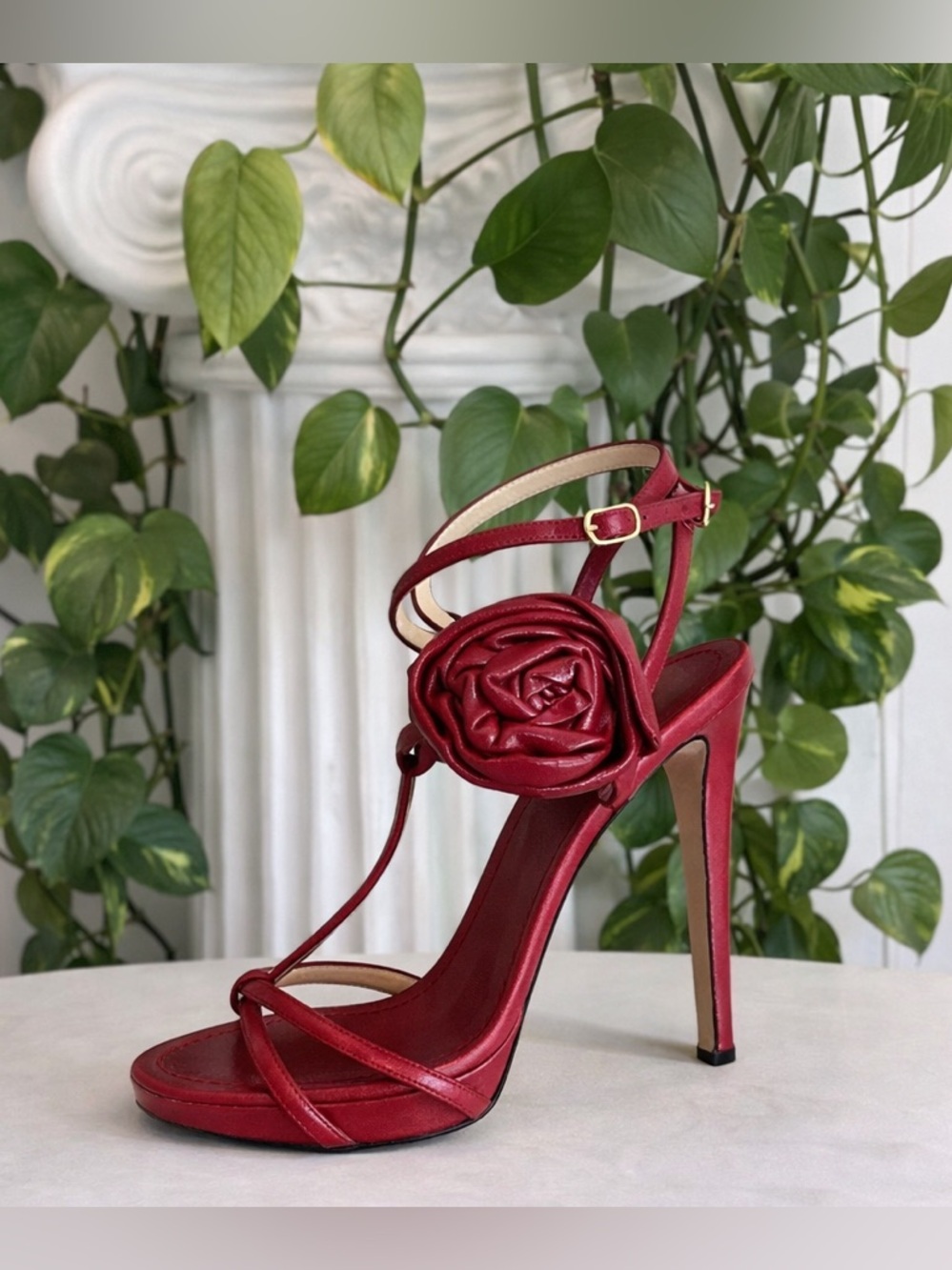 Vintage Moschino Red Rosette Stilettos